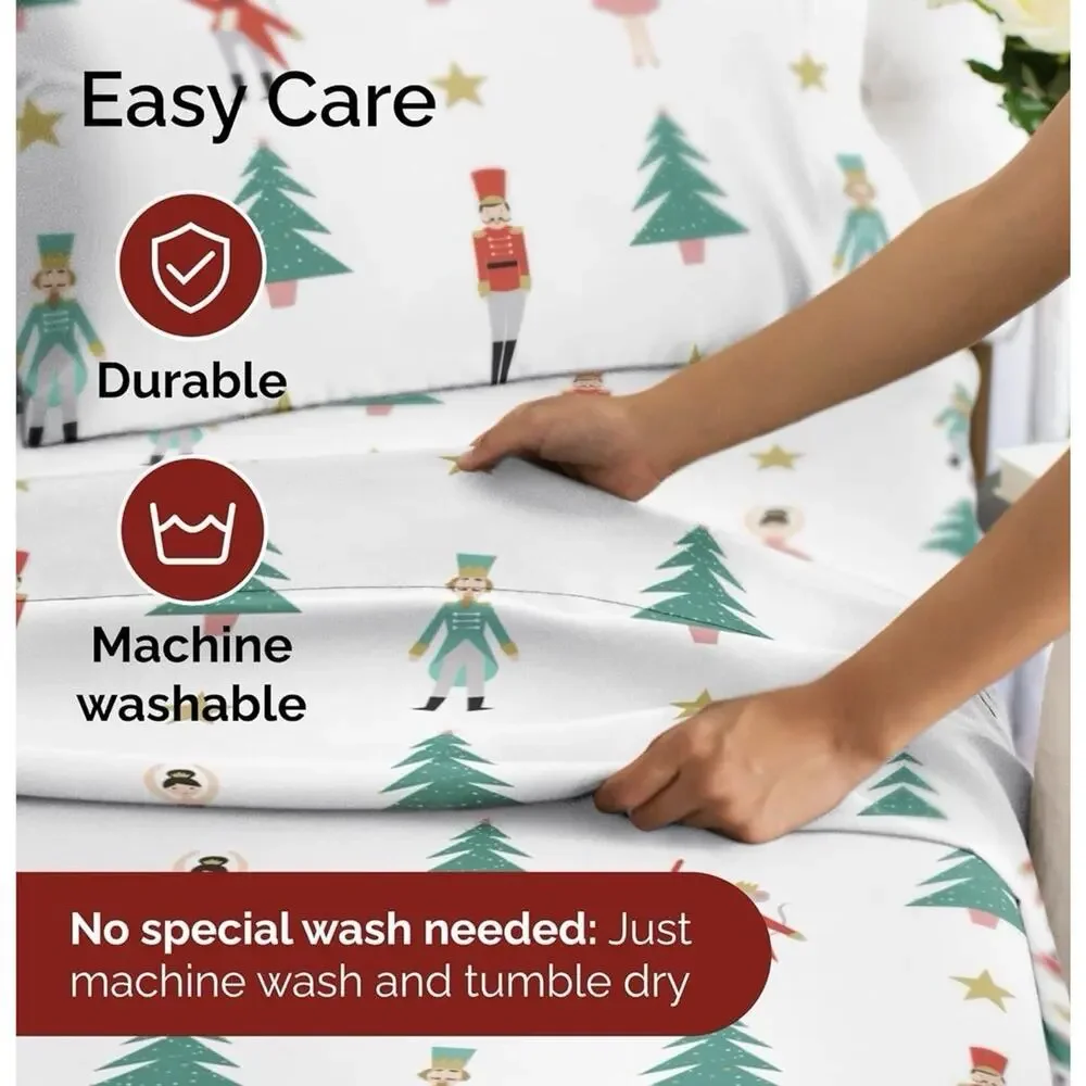 4 Pc Queen Christmas Nutcracker Ballet Sheet Set - Holiday Sheet Set New